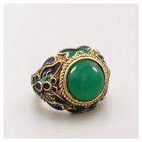 Gold Tone Ring with Jade Stone, Size 9.5