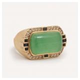 Gold tone Ring With Jade Center, Size 7.5