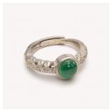 Silver Tone Ring with Jade Cabochon