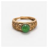 Gold Tone Ring with Jade Cabochon, Size 7