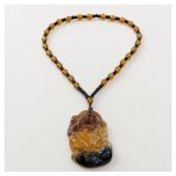 25in Beaded Necklace with Carved Pendant