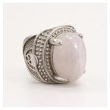Silver Tone Jade Ring, Size 7