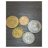 Five Vintage US Casino Tokens