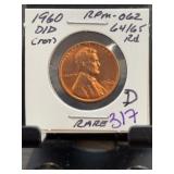 1960-D/D Lincoln Cent DDR RPM-062 D/D Rare