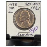 1958-D/D Jefferson Nickel RPM-003 5c Coin