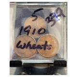 Five 1910 Wheat Pennies