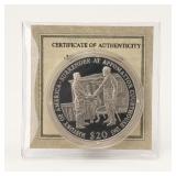 2001 Liberia $20 Silver Appomattox Coin