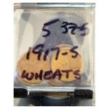 1917-S Lincoln Wheat Cents, Lot of 5