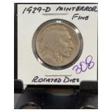 1929-D Buffalo Nickel Fine Rotated Dies