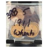 1911 Wheat Cent Set of 5 Coins