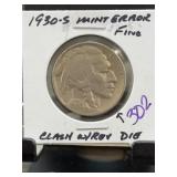 1930-S Buffalo Nickel Mint Error