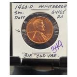 1960-D Lincoln Cent Mint Error, BIE Cud