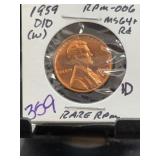 1959-D/D Lincoln Cent RPM-006 MS64+RB
