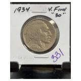 1934 Buffalo Nickel, Very Fine Condition