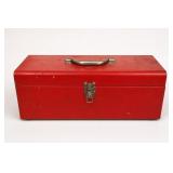 Red Metal Toolbox With Assorted Hand Tools