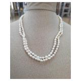 Double Strand 16in Pearl Necklace Sterling