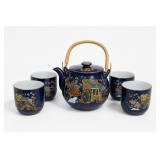 Japanese Blue Porcelain Teapot and Cups Set