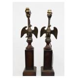 Brass and Wood Eagle Table Lamps