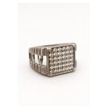 Sterling Silver Ring with Pave Stones, Sz 8.5