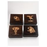 Four Wooden Boxes with Animal Inlay