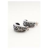 Sterling Silver Hoop Earrings with Ornate Details