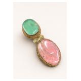 Gold-Tone Brooch with Green and Pink Stones