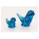 Blue Art Glass Birds of Happiness Figurines