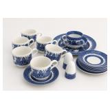 Blue Willow Pattern Tea Set, 6 Cups & Saucers