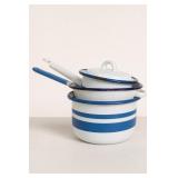 Blue and White Enamelware Saucepan Set