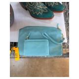 LODIS Blue Leather Wristlet Clutch Set