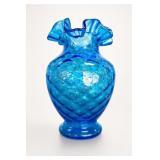 Fenton Diamond Optic Blue Urn-Style Vase
