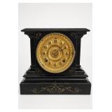 Ansonia Black Mantel Clock with Brass Dial