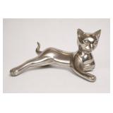 Silver Tone Metal Reclining Cat Figurine