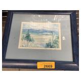 Framed Watercolor Painting, Pikes Peak Scene
