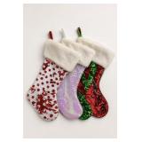 3 Sequin Christmas Stockings