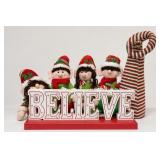 Christmas Elf Plush Dolls and BELIEVE Sign