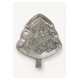 Leaf-Shaped Metal Dish With Embossed Design
