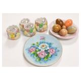 Decorative Plate, Porcelain Egg Cups, and Onx