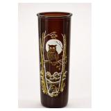 Amber Glass Vase With Owl and Tree Design