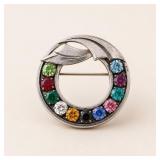 Gold Fill Circular Multicolor Brooch
