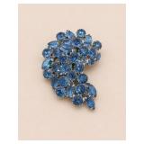 Kramer Blue Rhinestone Floral Brooch 2.5in