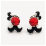 Celebrity Clip On Earrings, Silver Tone and Red