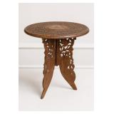 Hand-Carved Wood Accent Table with Inlay