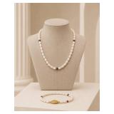 Pearl and Garnet Necklace and Bracelet Set