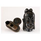 Cast Metal Buddha Head and Baby Shoe Trinket