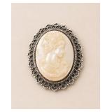 Cameo Brooch with Filigree Metal Frame