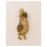 Ambasador Bird Brooch, Gold-Tone, Green