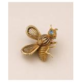 Gold Bee Brooch with Blue Stone Eye