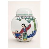 Chinese Porcelain Lidded Jar with Figures