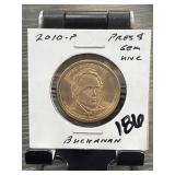 2010-P James Buchanan Dollar Coin Uncir.